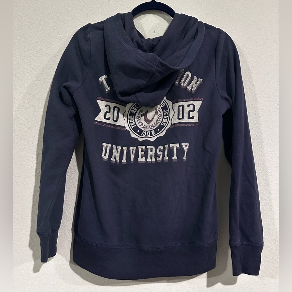 True‎ Religion Varsity 2002 HalfZip Hoodie Rhinestone Lettering Y2K inspired